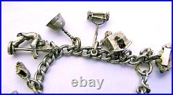 Old Charm Bracelet Mechanical Moving Parts Sterling Silver 7 Long