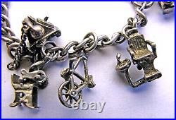 Old Charm Bracelet Mechanical Moving Parts Sterling Silver 7 Long