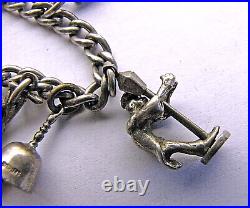 Old Charm Bracelet Mechanical Moving Parts Sterling Silver 7 Long