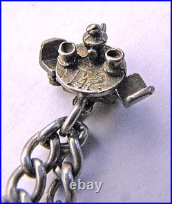 Old Charm Bracelet Mechanical Moving Parts Sterling Silver 7 Long