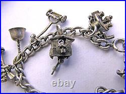 Old Charm Bracelet Mechanical Moving Parts Sterling Silver 7 Long