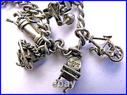 Old Charm Bracelet Mechanical Moving Parts Sterling Silver 7 Long