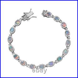 Opal Tennis Bracelet in Platinum Plated Silver Size 7 Inches Metal Wt. 9.3 Grams