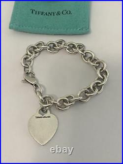 Original Tiffany & Co. 925 Sterling Silver Heart Tag Charm Link Bracelet 7