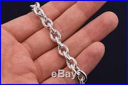 Oval Rolo Charm Link Bracelet High Polished All Shiny Real 925 Sterling Silver