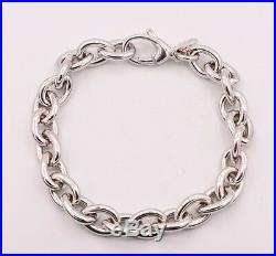 Oval Rolo Charm Link Bracelet Rhodium All Shiny Real 925 Sterling Silver