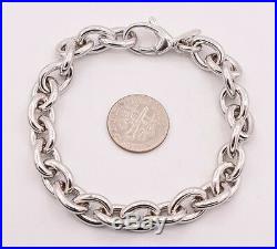 Oval Rolo Charm Link Bracelet Rhodium All Shiny Real 925 Sterling Silver