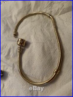 PANDORA 14ct Gold Bracelet 19.5 Cm With 14 Ct Gold Charms