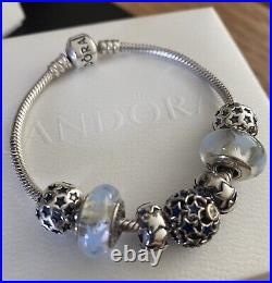 PANDORA 19cm Bracelet, 3 Star Charms 1 With 14K Gold, 2 Spacers, 2 Stars Clips