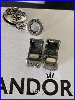 PANDORA 19cm Silver Bracelet, Lucerne Cancer Awareness Pendant Charm & 2 Clips