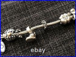PANDORA 7.5 Charm Bracelet 10 Charms Both Sterling Silver & 14K Gold