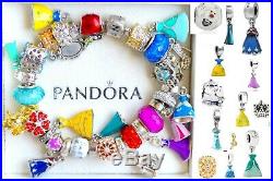 PANDORA 925 Bracelet & European Charms Disney Princess Elsa Fairytale Bell Dress
