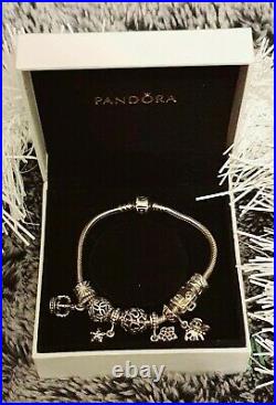 PANDORA Bracelet with 7 Charms & 2 Clamps BOXED VGC Ideal XMAS Gift