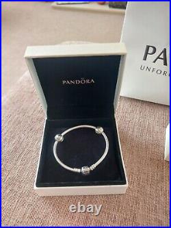 PANDORA Moments Snake Chain Bracelet with happy anniversary charms