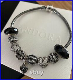PANDORA Oxidised 21cm Bracelet, 9 Pandora Charms black Theme