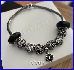PANDORA Oxidised 21cm Bracelet, 9 Pandora Charms black Theme