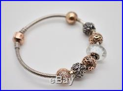 PANDORA ROSE BRACELET WITH 2 Path to Harmony CHARMS & 2 Love of my Life +More