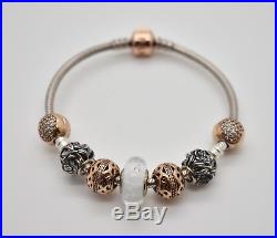 PANDORA ROSE BRACELET WITH 2 Path to Harmony CHARMS & 2 Love of my Life +More