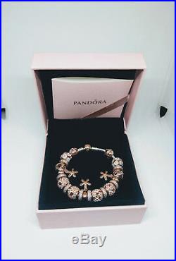 PANDORA Rose MOMENTS Silver Bracelet with Rose Clasp 18cm including charms