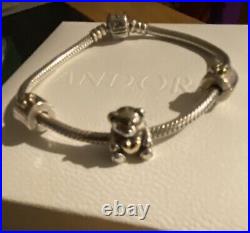 PANDORA Silver 18cm Bracelet, L/E Pandora Charm, 2 Pandora Clips, Silver & 14ct