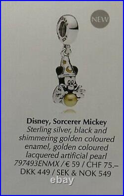 PANDORA Silver 19cm Bracelet, 5 Pandora Charms Incl 3 New Pandora Disney Mickey