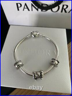 PANDORA Silver Moments 17cm Bracelet (new), Pandora Bow Charm & Round Clips