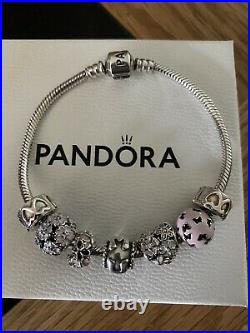 PANDORA Silver Moments 19cm Bracelet, 2 Clips, 5 Charms MUM