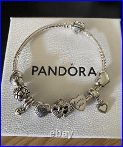 PANDORA Silver Moments 19cm Bracelet, & 8 Pandora Charms Love Theme