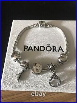 PANDORA Silver Moments 20cm Bracelet, 3 Pandora Fairytale Charms & Heart Clips