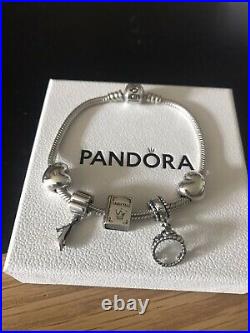 PANDORA Silver Moments 20cm Bracelet, 3 Pandora Fairytale Charms & Heart Clips