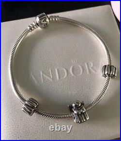 PANDORA Silver Moments 20cm Bracelet, Pandora Angel charm & Ribbed Clips