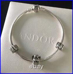 PANDORA Silver Moments 20cm Bracelet, Pandora Angel charm & Ribbed Clips