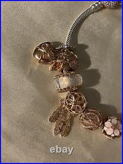 PANDORA Sterling & Rose Gold Bracelet With 10 Charms ALE MET