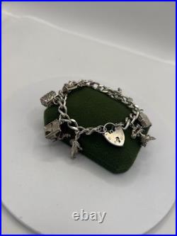 (PGR100)Vintage Sterling Silver Charm Bracelet With Safely Chain