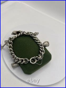 (PGR100)Vintage Sterling Silver Charm Bracelet With Safely Chain