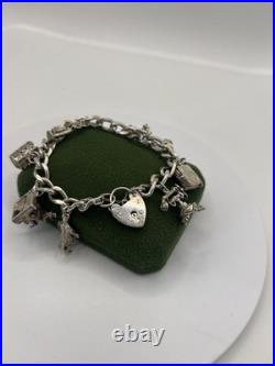 (PGR100)Vintage Sterling Silver Charm Bracelet With Safely Chain