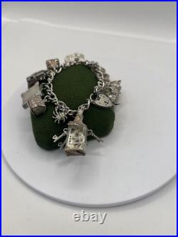 (PGR100)Vintage Sterling Silver Charm Bracelet With Safely Chain
