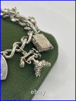 (PGR100)Vintage Sterling Silver Charm Bracelet With Safely Chain