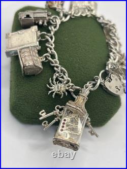 (PGR100)Vintage Sterling Silver Charm Bracelet With Safely Chain