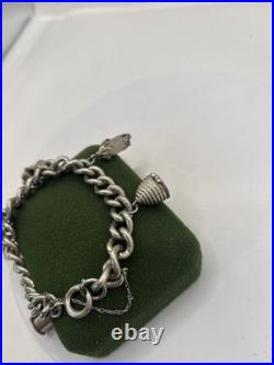 (PGR100)Vintage Sterling Silver Charm Bracelet With Safely Chain