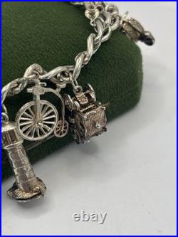(PGR100)Vintage Sterling Silver Charm Bracelet With Safely Chain