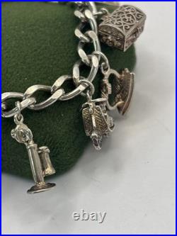 (PGR100)Vintage Sterling Silver Charm Bracelet With Safely Chain