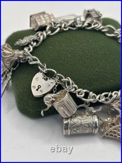 (PGR100)Vintage Sterling Silver Charm Bracelet With Safely Chain