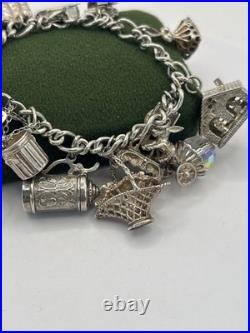 (PGR100)Vintage Sterling Silver Charm Bracelet With Safely Chain
