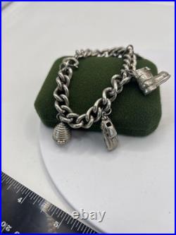 (PGR100)Vintage Sterling Silver Charm Bracelet With Safely Chain