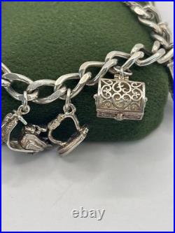 (PGR100)Vintage Sterling Silver Charm Bracelet With Safely Chain