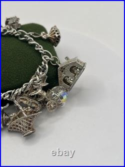 (PGR100)Vintage Sterling Silver Charm Bracelet With Safely Chain