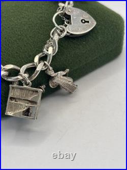 (PGR100)Vintage Sterling Silver Charm Bracelet With Safely Chain