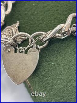 (PGR100)Vintage Sterling Silver Charm Bracelet With Safely Chain