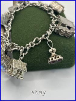 (PGR100)Vintage Sterling Silver Charm Bracelet With Safely Chain